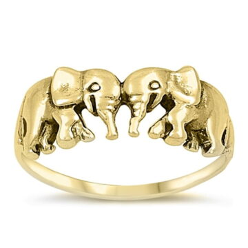 CHOOSE YOUR COLOR Gold-Tone Elephant Friendship Ring .925 Sterling Silver Animal Band Jewelry Female Size 6