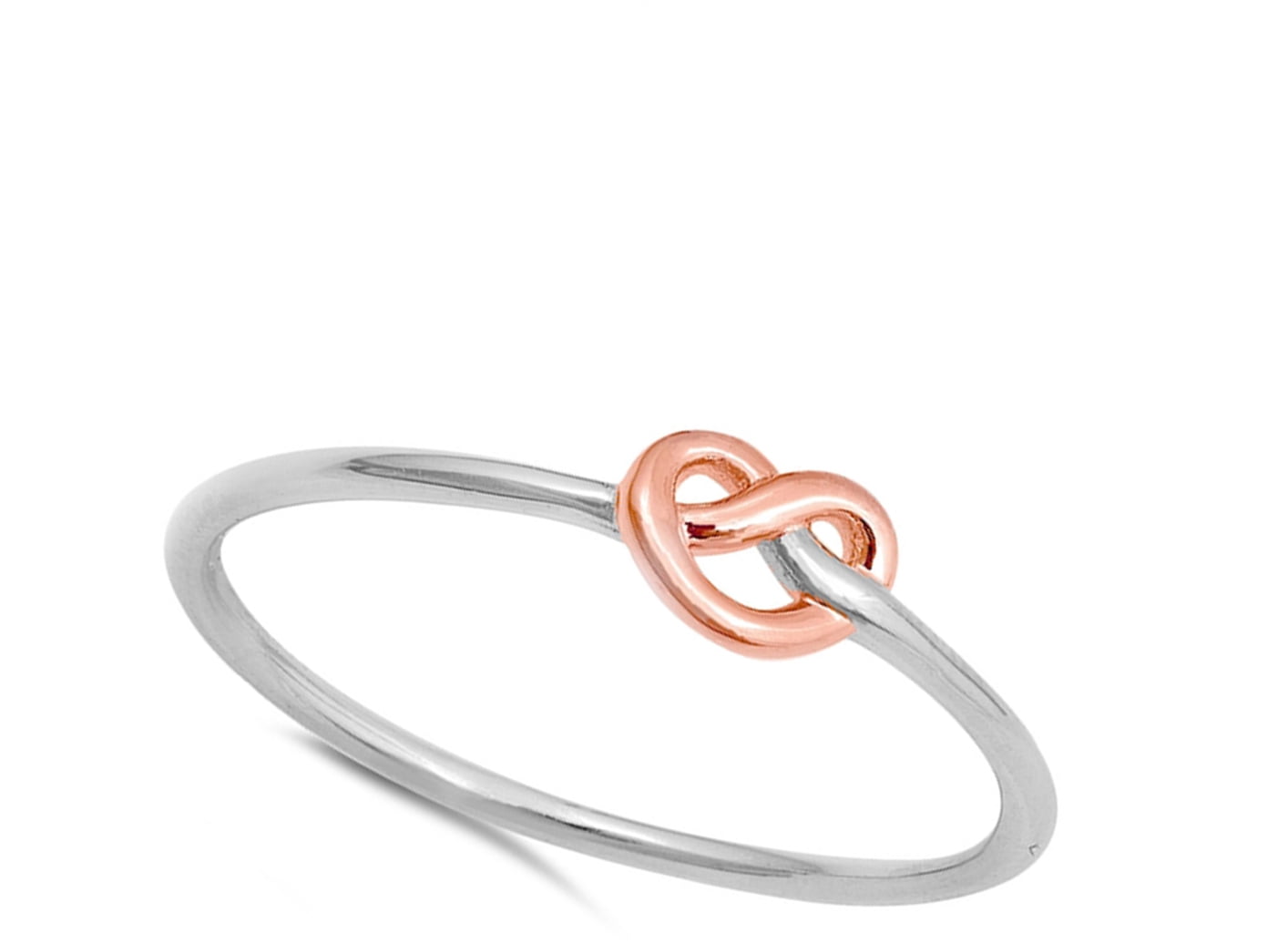 CHOOSE YOUR COLOR Rose Gold-Tone Heart Love Knot Ring .925 Sterling Silver Band Jewelry Female Size 3 - Image 4