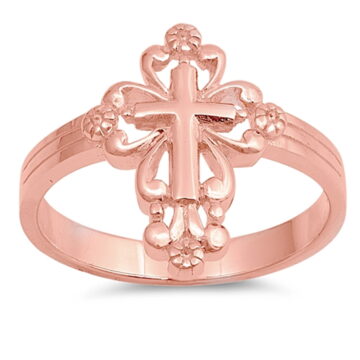 CHOOSE YOUR COLOR Rose Gold-Tone Victorian Style Cross Ring .925 Sterling Silver Band Female Size 10