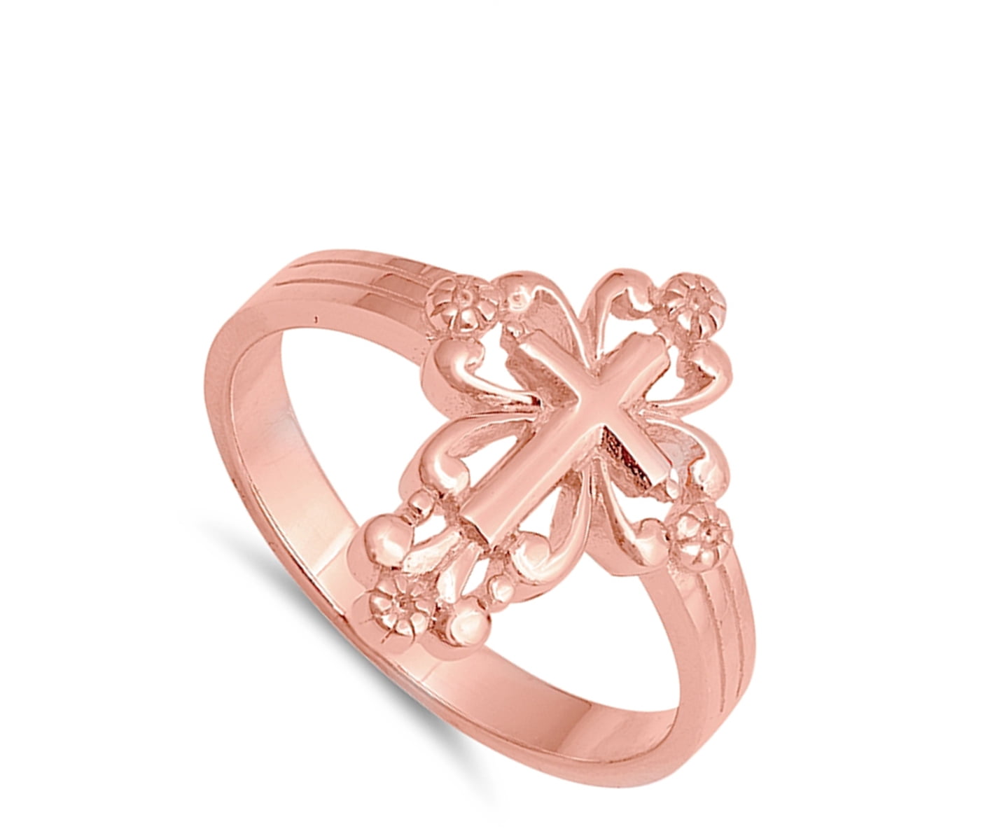 CHOOSE YOUR COLOR Rose Gold-Tone Victorian Style Cross Ring .925 Sterling Silver Band Female Size 10 - Image 2