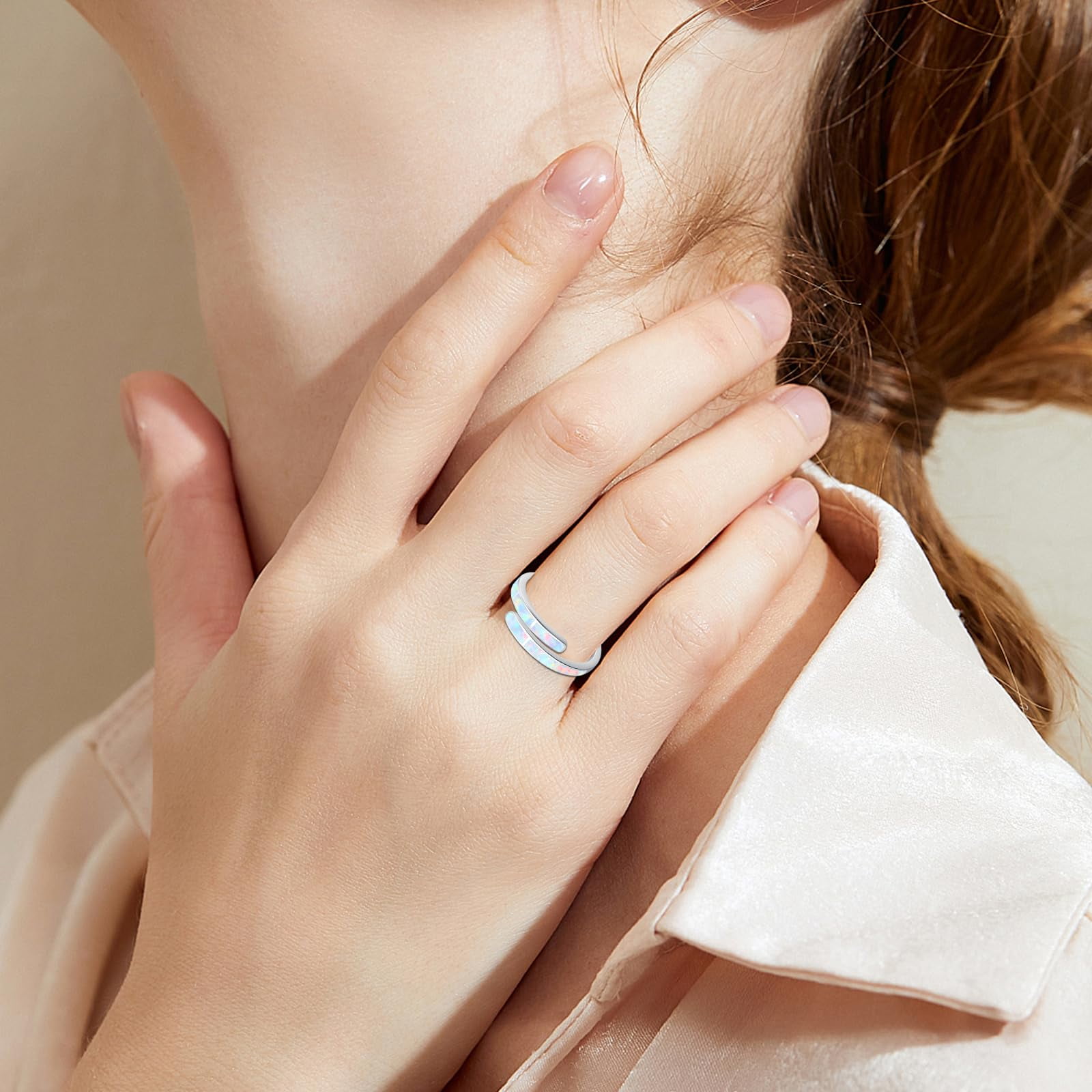 Coachuhhar Opal Ring 925 Sterling Silver White Adjustable Opal Rings Opal Jewelry Gifts for Women Birthday - Image 5