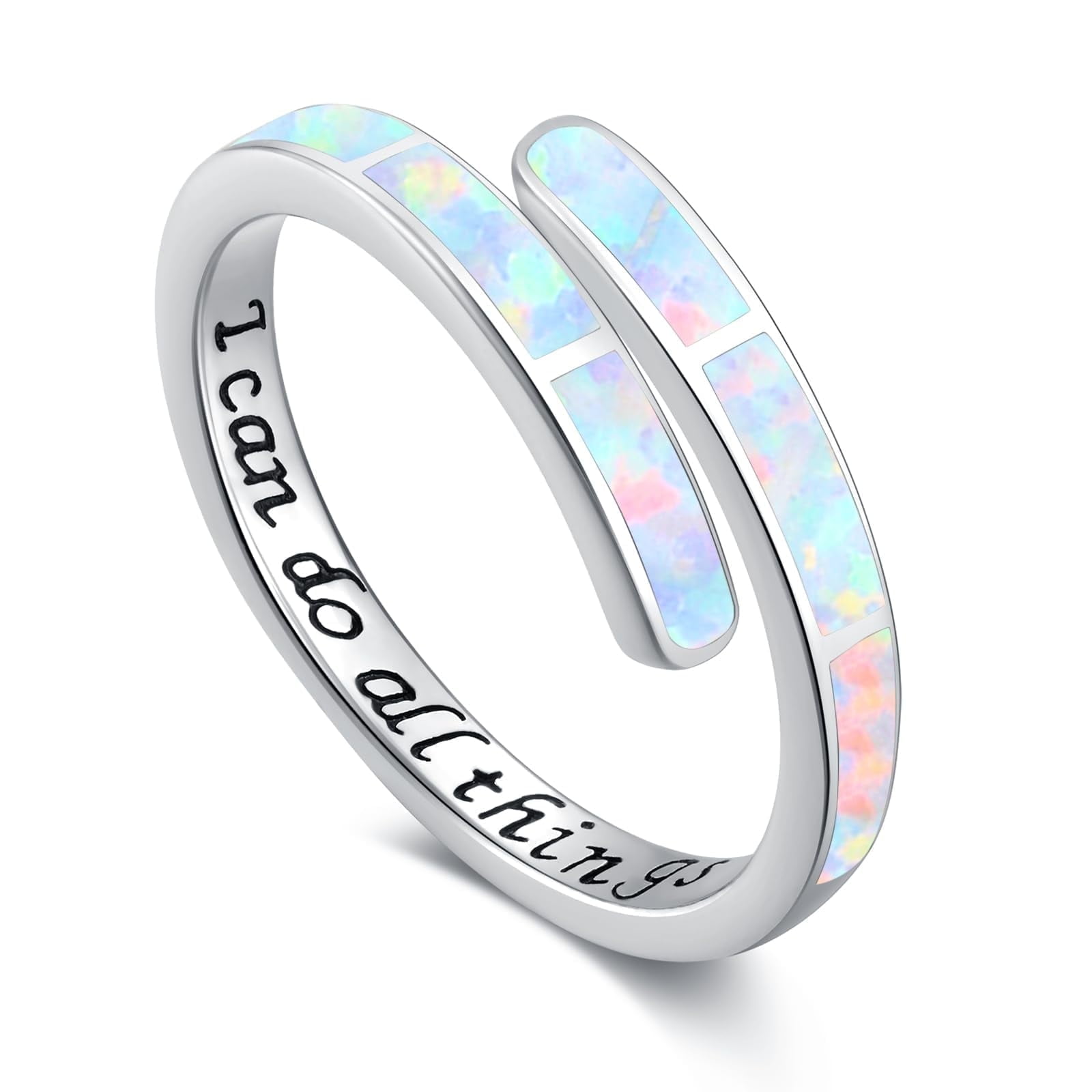 Coachuhhar Opal Ring 925 Sterling Silver White Adjustable Opal Rings Opal Jewelry Gifts for Women Birthday