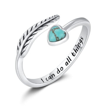 Coachuhhar Turquoise Feather Ring 925 Sterling Silver Adjustable Ring Western Thumb Rings Vintage Jewelry Gifts for Women