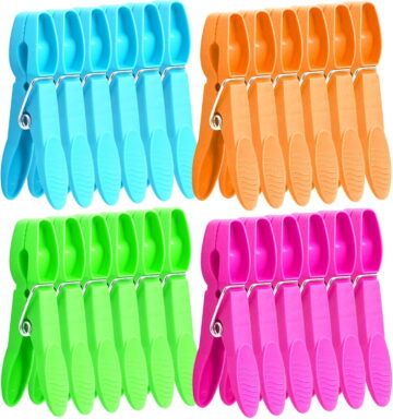 Colorful Plastic Clothespins, Heavy Duty Laundry Clothes Pins Clips Pegs, Drying Line Pegs Small Colored Clothes Pins for Outdoor, Clothesline Crafts Picture Clips Food Package Clips, 24 Packs