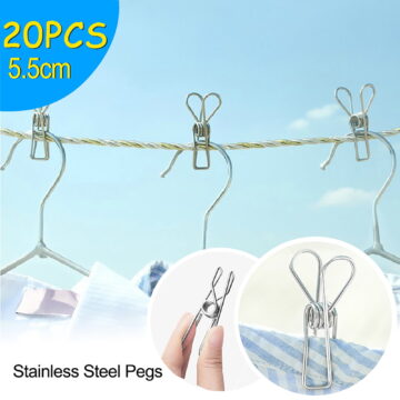 COM1950s 20 Pack Heavy Duty Clothes Pins Stainless Steel Small Clothes Pins Durable Clothes Pegs Multi-Purpose Metal Wire Utility Clips for Laundry Home Kitchen Outdoor Travel Office,2.2X0.6In