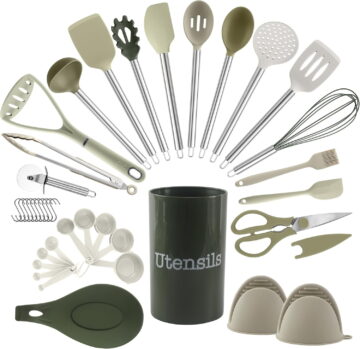 COOK WITH COLOR Silicone Cooking Utensils Set, Heat-Resistant, Nonstick Kitchen Gadgets (38 Pieces)