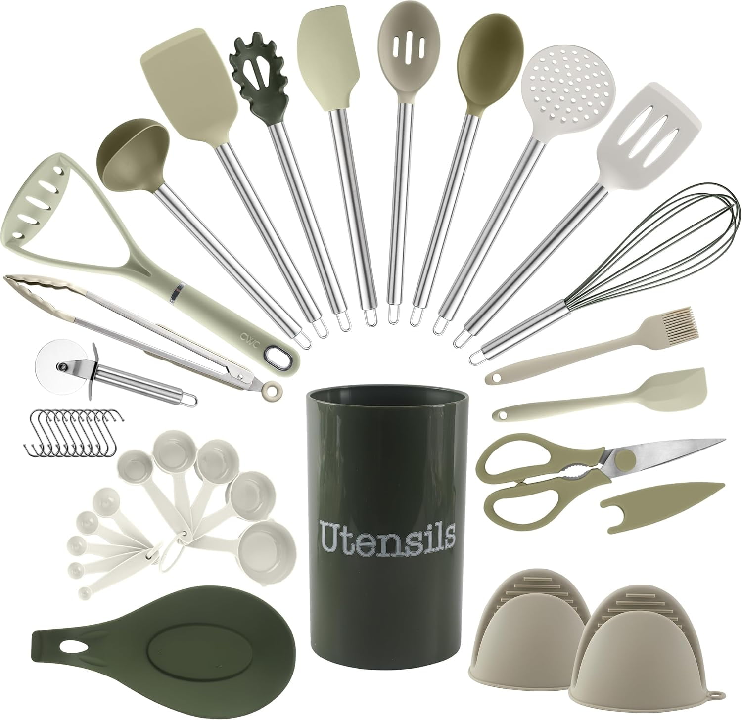 COOK WITH COLOR Silicone Cooking Utensils Set, Heat-Resistant, Nonstick Kitchen Gadgets (38 Pieces)