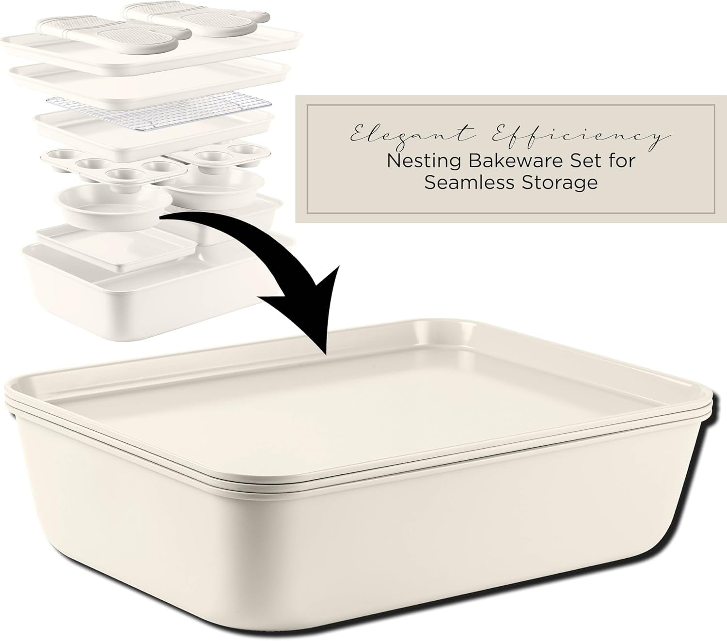 Country Kitchen Nonstick Cookware and Bakeware Set with Stackable Design, Cream, 13-Piece - Image 5
