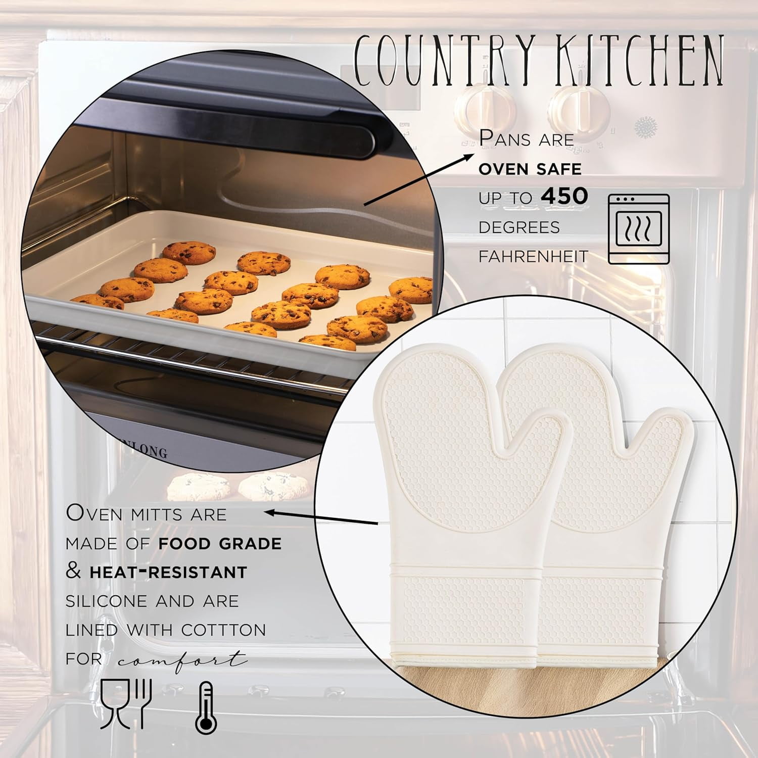 Country Kitchen Nonstick Cookware and Bakeware Set with Stackable Design, Cream, 13-Piece - Image 3