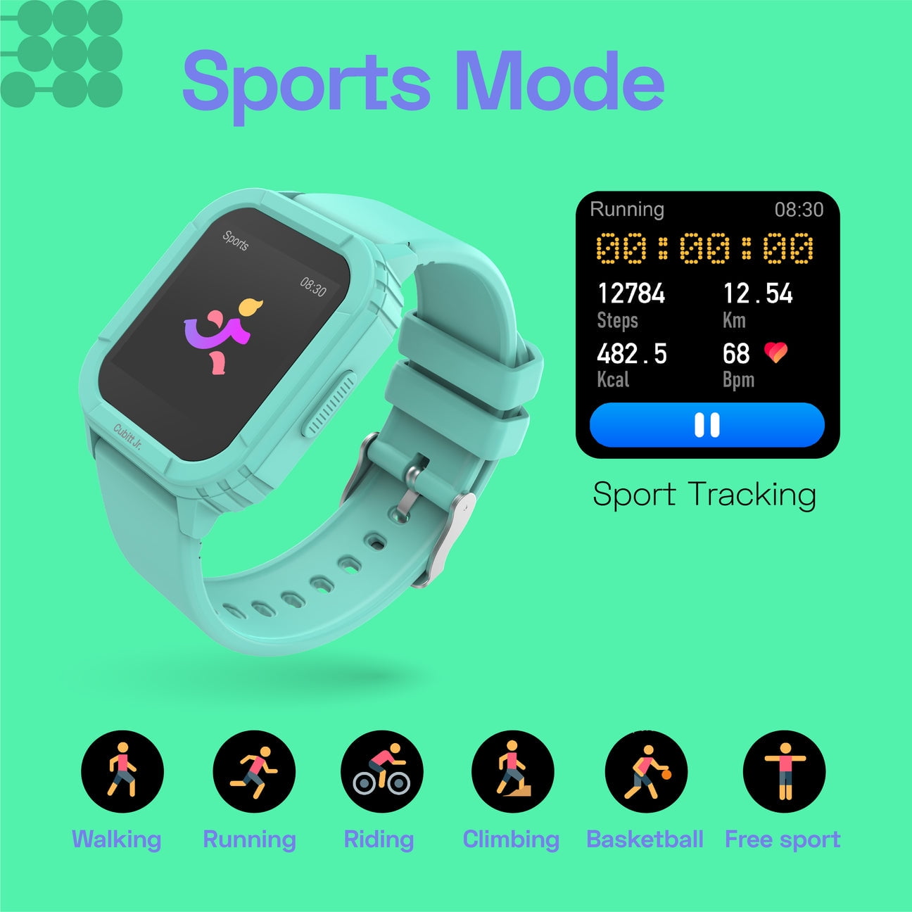 Cubitt Jr Smart Watch Fitness Tracker for Kids and Teens, Waterproof Black - Image 3