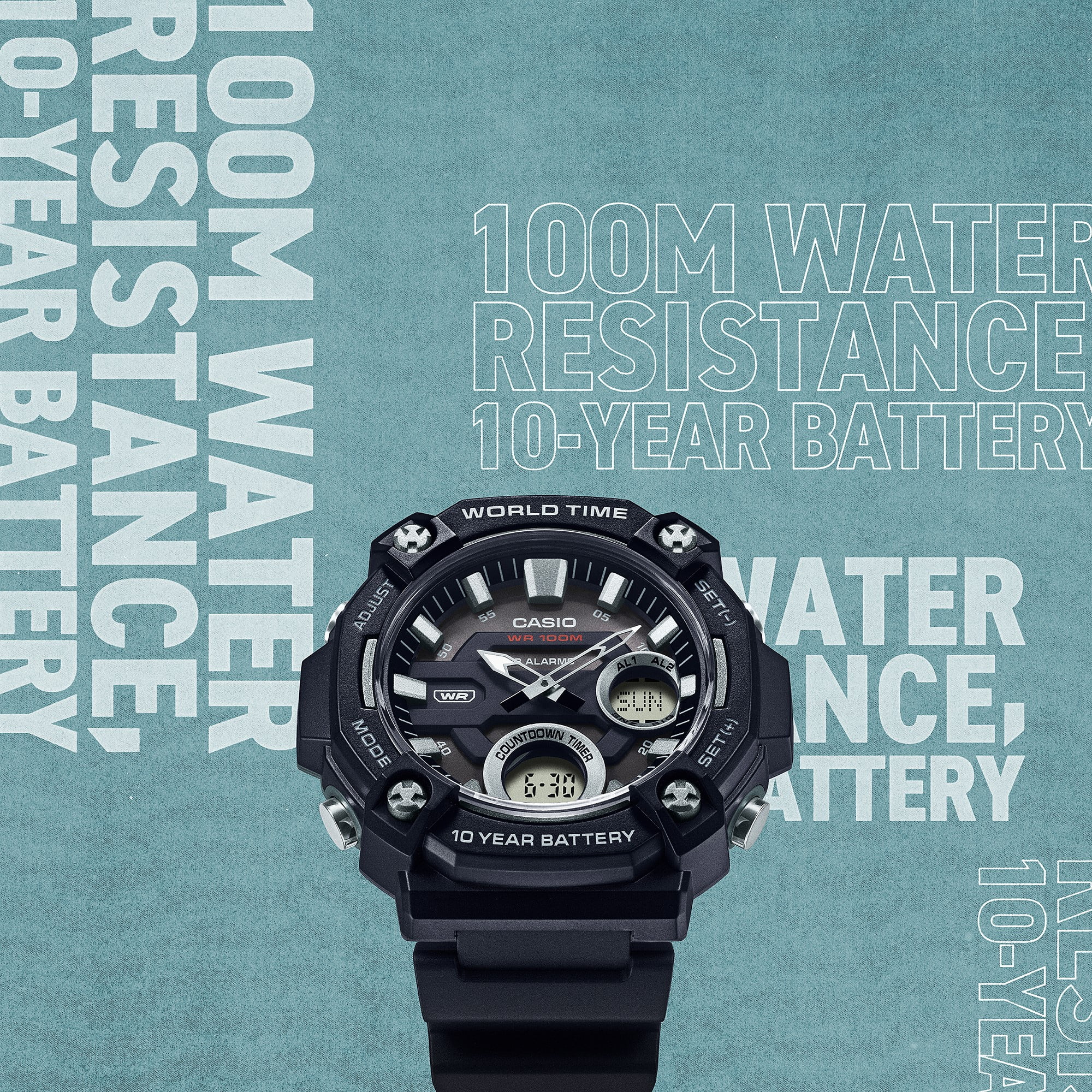 Casio Men's Heavy Duty Analog-Digital World Time Watch AEQ120-1AV - Image 4