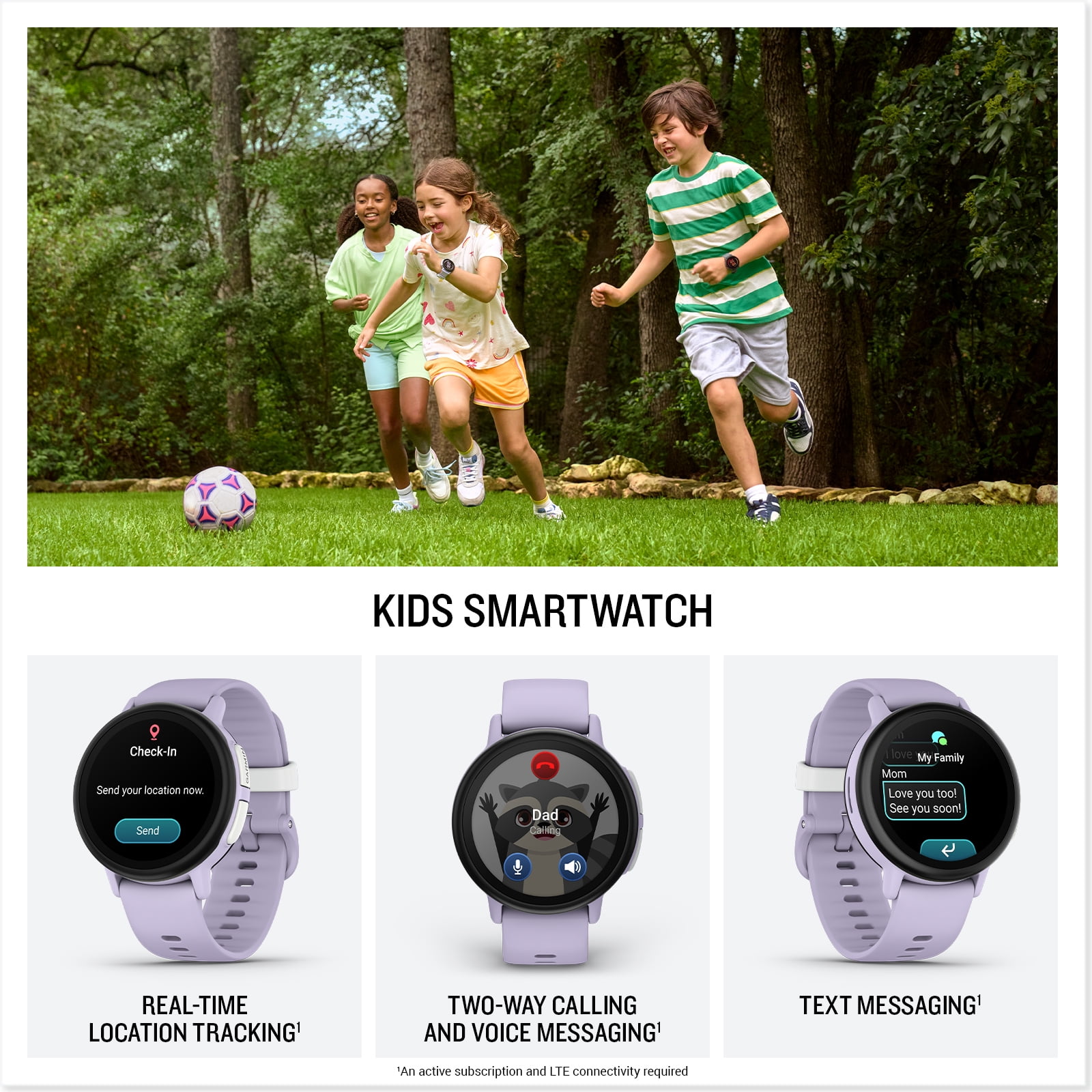 Garmin Bounce 2, Kids Smartwatch with Calling, Messaging and Location Tracking Features, Light Purple - Image 6