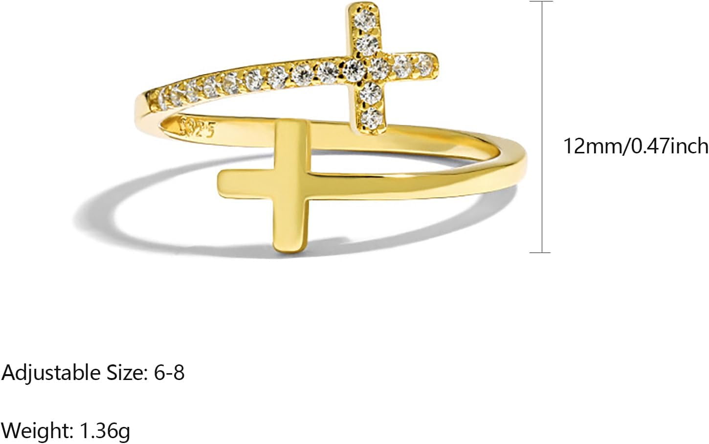 Dainty 14k Gold Plated Cross Rings for Women 925 Sterling Silver Purity Ring with Blue Birthstone CZ Crystal Christian Faith Ring Easter Confirmation Baptism Jewelry Gifts to Daughter - Image 2