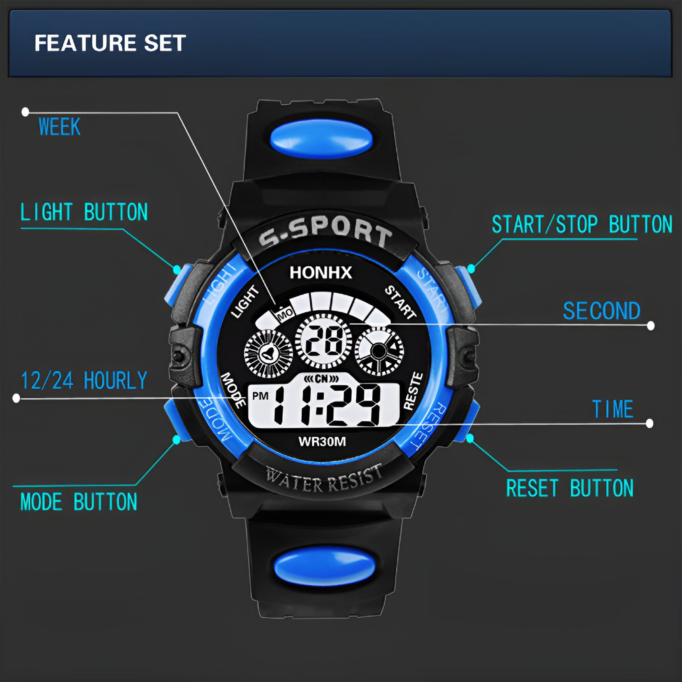 DESIGNICE Electronic Watch Men Luminous Analog Digital Sport Watch Luxury Wrist Men'S Watch - Image 3