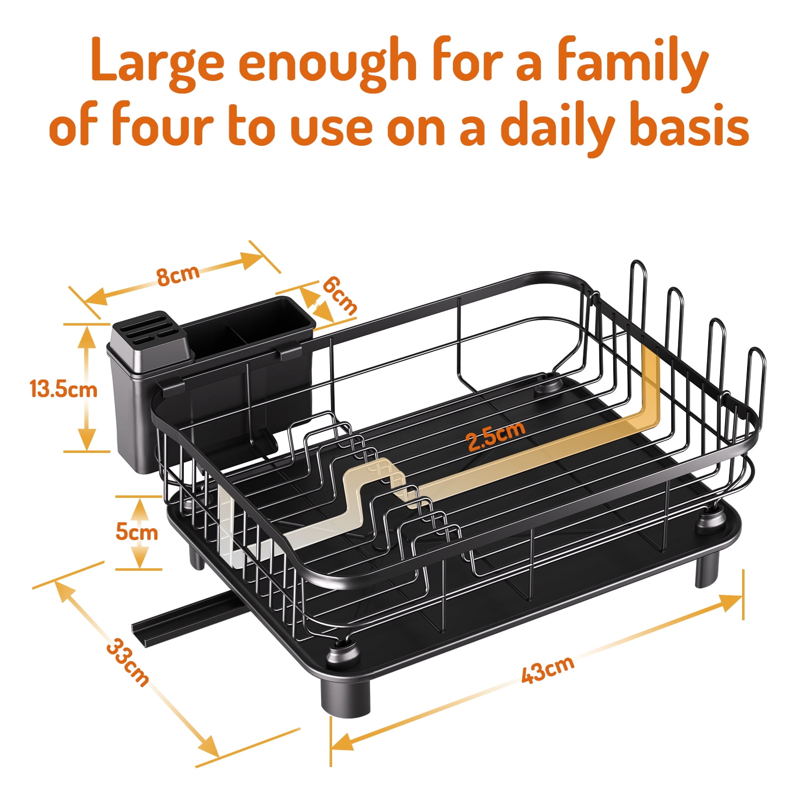 Dish Drying Rack, WLRETMCI Dish Drainer for Kitchen Counter, Large Dish Rack with Utensil Holder, Drainboard and Swivel Spout - Image 2