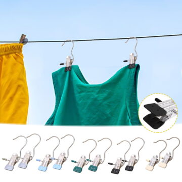 Djibouti Stainless Steel Clothespins with Hooks, 2 Pack Heavy-Duty Laundry Clips, Durable Hanging Pegs, Rust-Resistant Garment Pins for Indoor and Outdoor