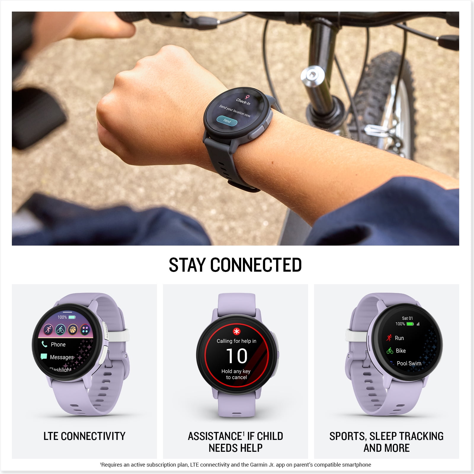 Garmin Bounce 2, Kids Smartwatch with Calling, Messaging and Location Tracking Features, Light Purple - Image 5