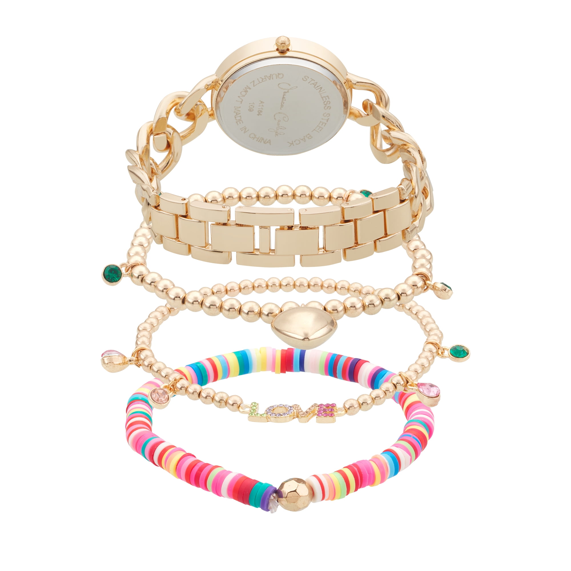 Jessica Carlyle Inspirational Ladies Metal Strap Analog Watch and 3 Bracelets, Shiny Gold - Image 3