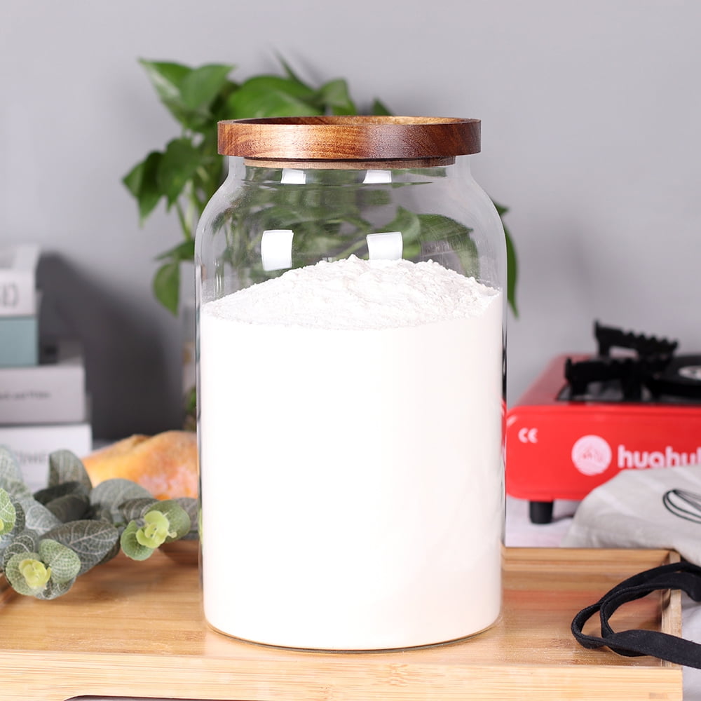 Egg Jars Kitchen Canister 1 Gallon Clear Large Glass Food Storage Jar with Wooden Airtight Lid for Spaghetti Pasta, Powder, flour, Tea, Coffee cereals - Image 2