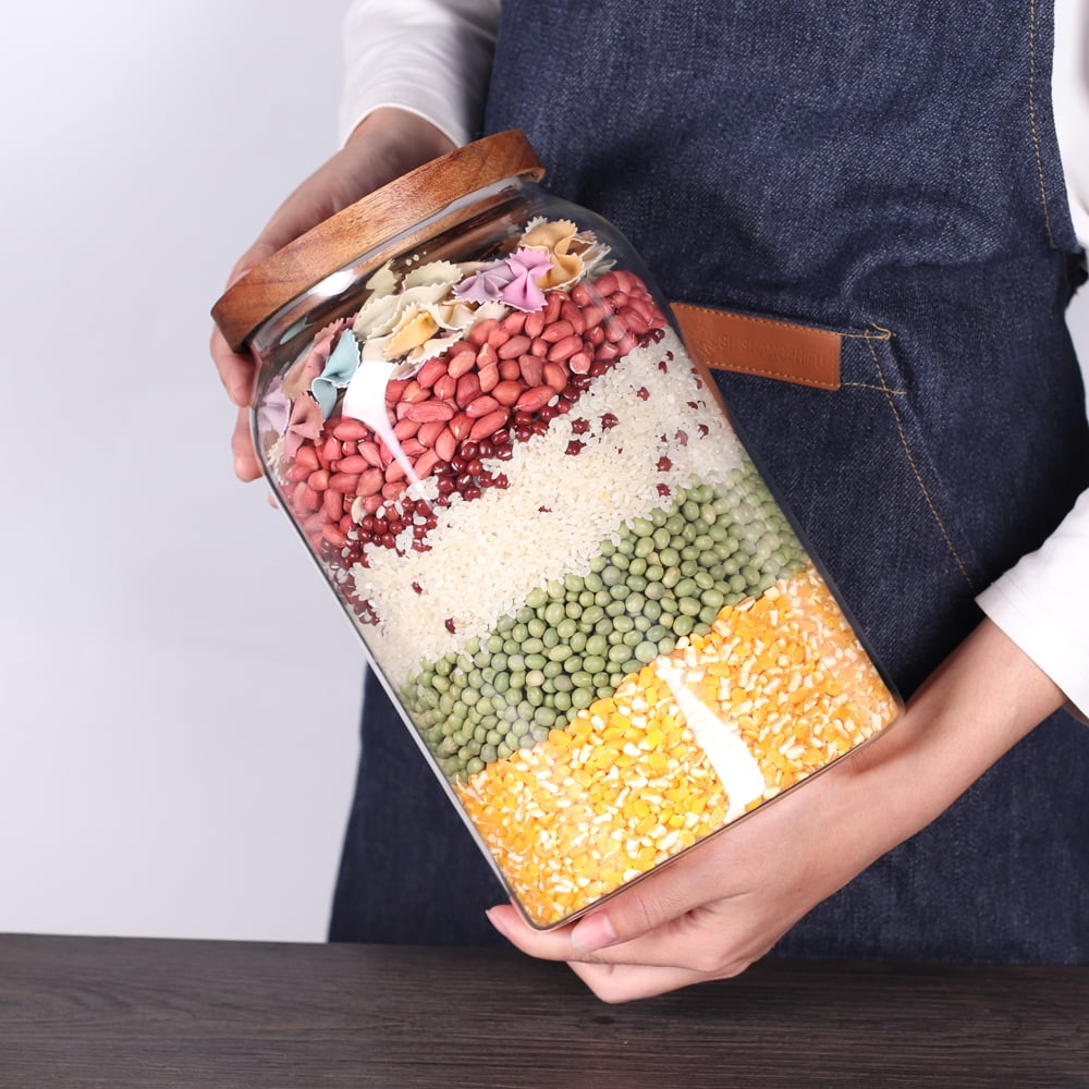 Egg Jars Kitchen Canister 1 Gallon Clear Large Glass Food Storage Jar with Wooden Airtight Lid for Spaghetti Pasta, Powder, flour, Tea, Coffee cereals - Image 3