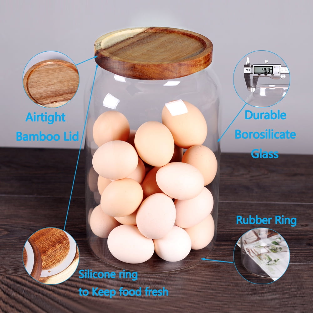 Egg Jars Kitchen Canister 1 Gallon Clear Large Glass Food Storage Jar with Wooden Airtight Lid for Spaghetti Pasta, Powder, flour, Tea, Coffee cereals - Image 4