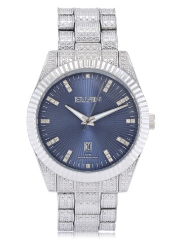 Elgin Adult Men's Silver and Crsytal Round Case Watch with Blue Dial. (FG180038)