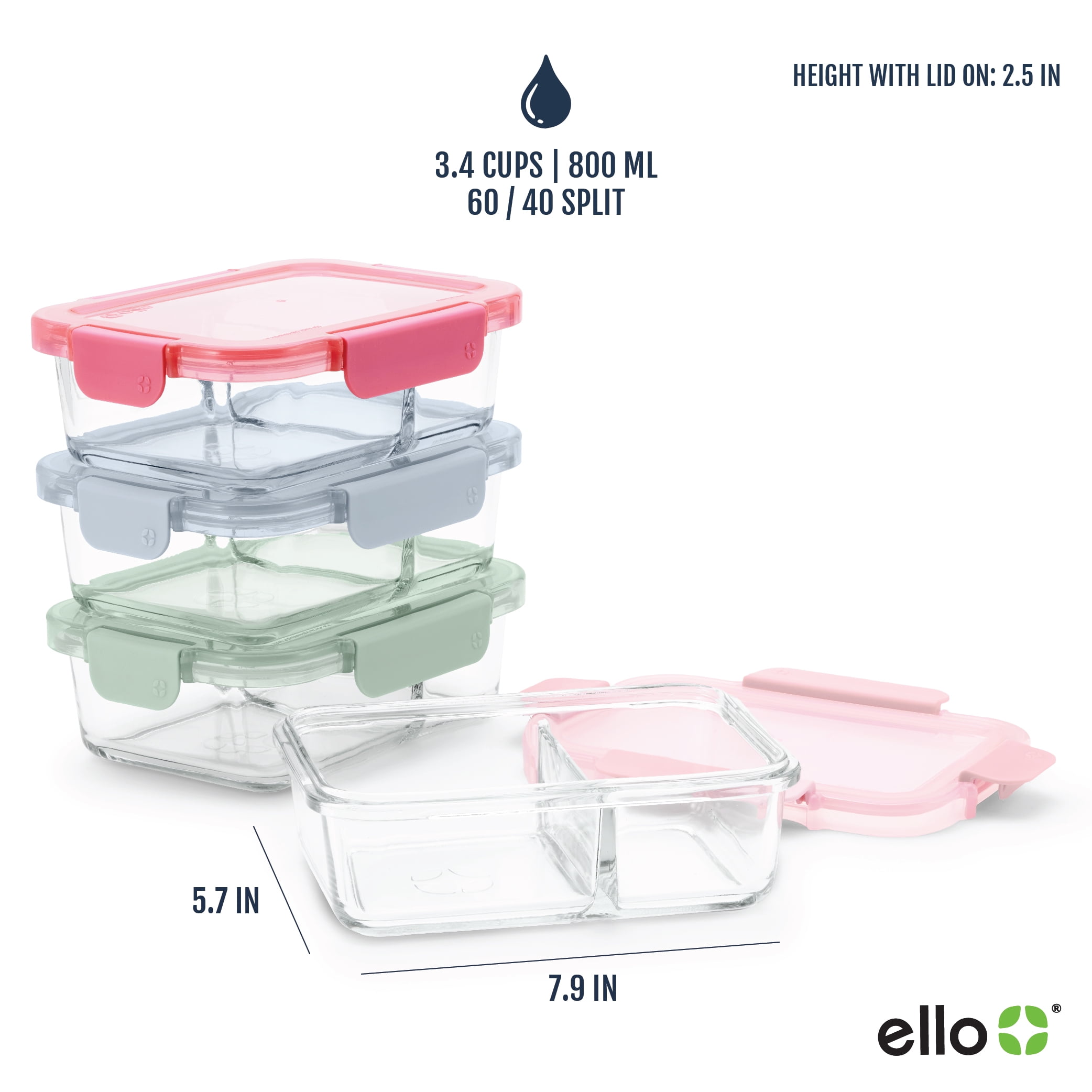 Ello Color Lock 8pc 3.4 Cup Divided Glass Meal Prep Set - Image 4