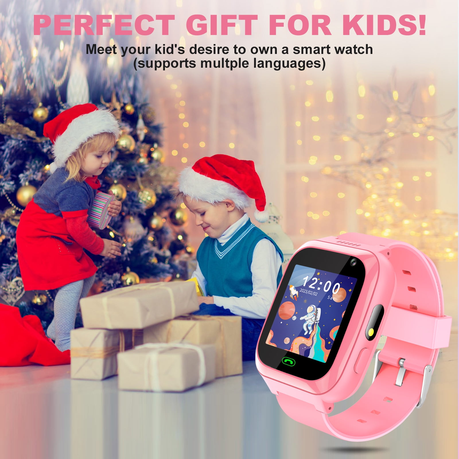 Eurhowing Kids Smart Watch with Two-Way Call, Kid-Safe Anti-Lost Smartwatch Phone, SOS Call Remote Camera Touch Screen Games, Christmas Birthday Gift for 3-12 Girls Boys, Pink - Image 2
