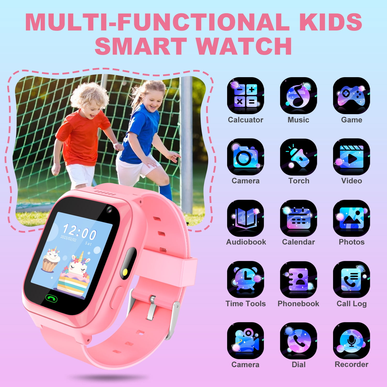 Eurhowing Kids Smart Watch with Two-Way Call, Kid-Safe Anti-Lost Smartwatch Phone, SOS Call Remote Camera Touch Screen Games, Christmas Birthday Gift for 3-12 Girls Boys, Pink - Image 4