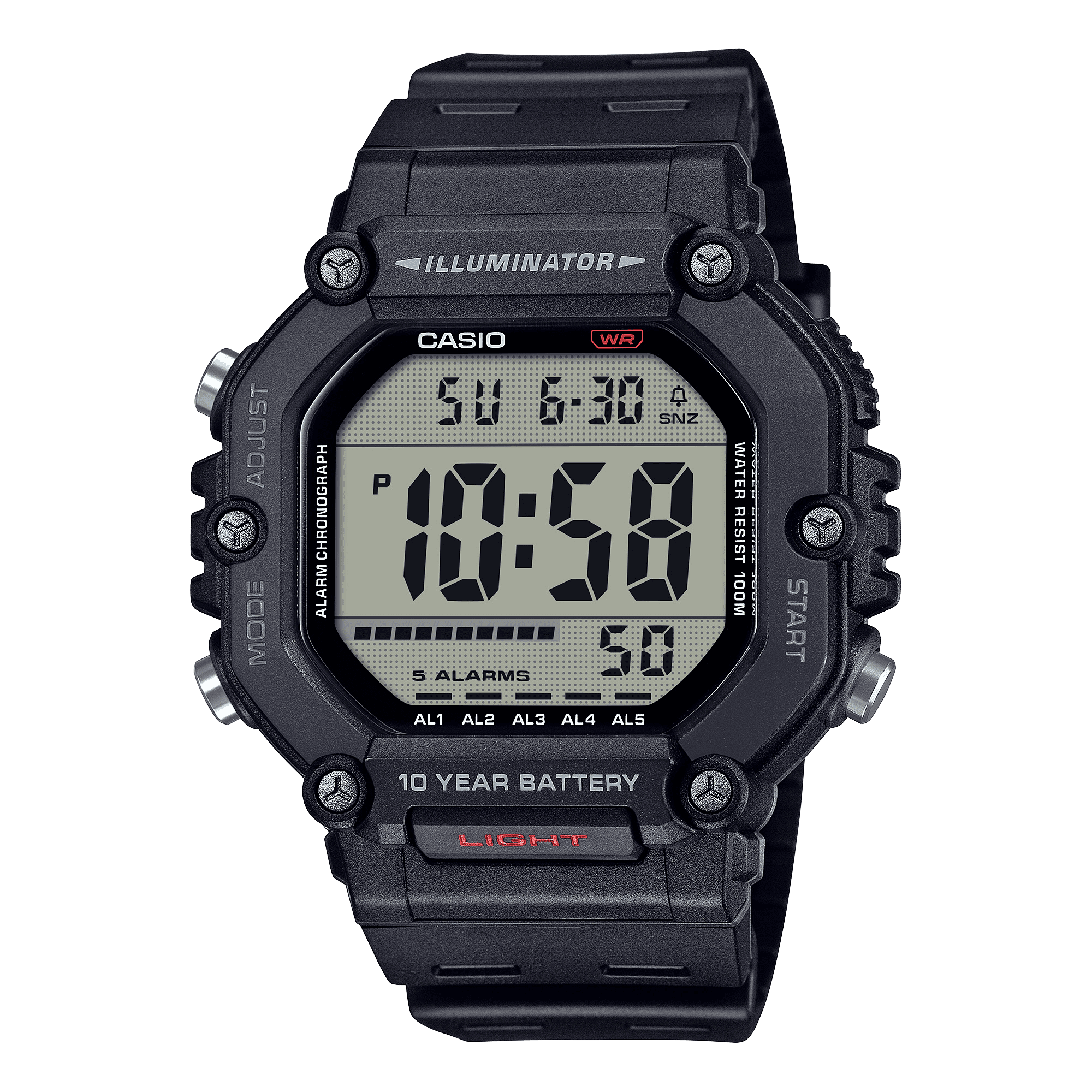 Casio Mens Digital Wristwatch Large Lcd 10-Yr Battery 100M Water Resistant Stopwatch Black - Image 4