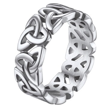 FaithHeart Celtic Knot Band Rings for Men Silver Stainless Steel Viking Irish Wedding Bands Ireland Finger Charms Punk Stacking Rings Jewelry Gift for Boyfriend Biker Size 8