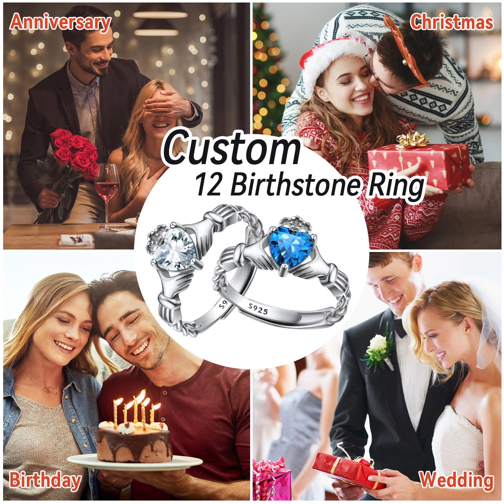 FaithHeart Irish Claddagh Heart Promise Ring for Women 925 Sterling Silver Garnet January Birthstone Celtic Knot Ring Adjustable Wedding Band Jewelry Gift for Wife Anniversary - Image 5