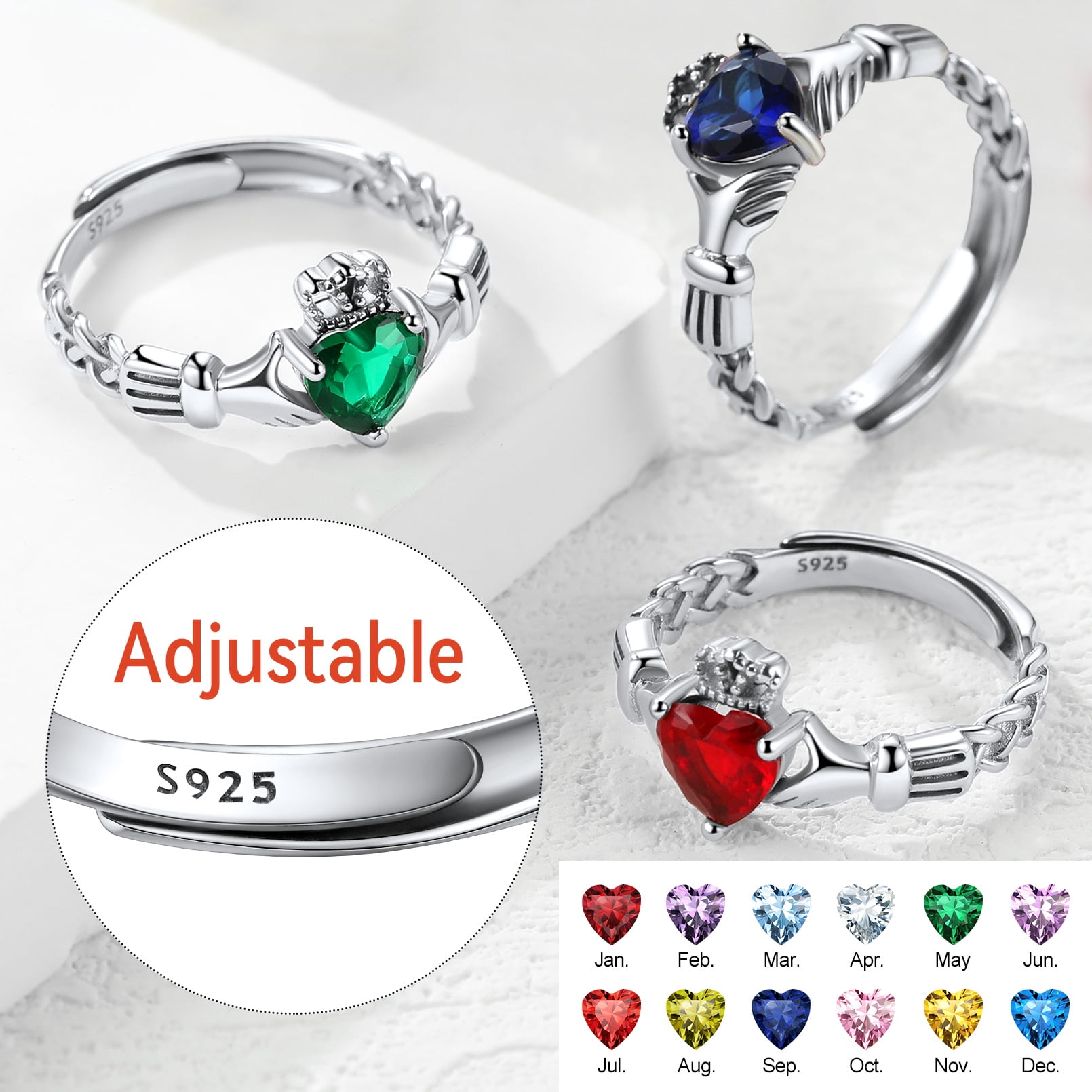 FaithHeart Irish Claddagh Heart Promise Ring for Women 925 Sterling Silver Garnet January Birthstone Celtic Knot Ring Adjustable Wedding Band Jewelry Gift for Wife Anniversary - Image 2