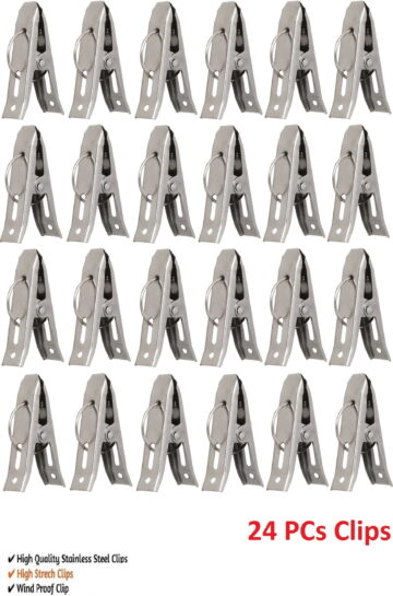Fashion Bizz 24 Cloth Peg/ Drying Pins for Hanger/Rods/Ropes Stainless Steel Cloth Clips (Steel Pack of 24)