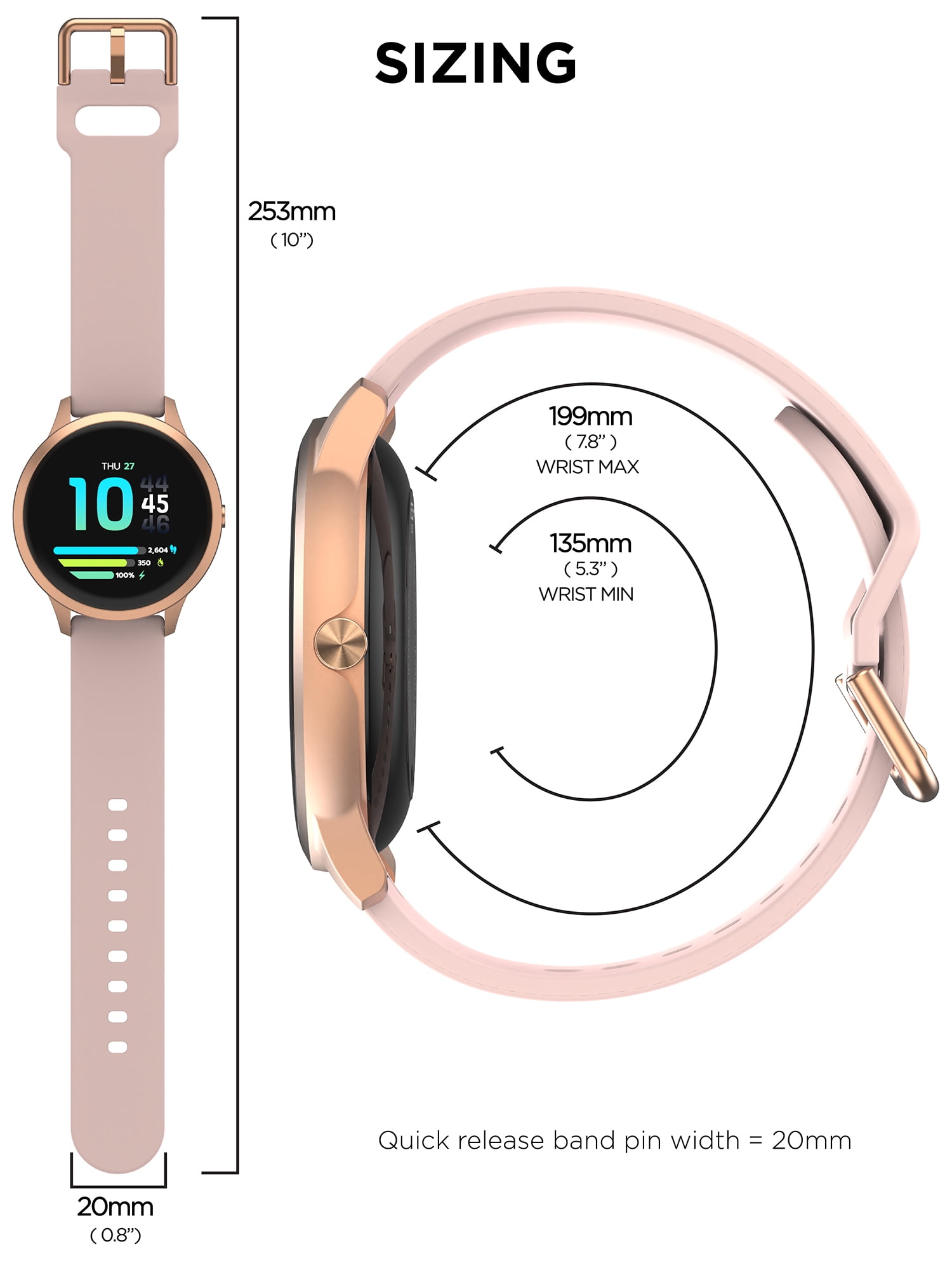 iTech Elite 3 Unisex Adult Round Smart Watch, Blush, Silicone Strap - Image 6
