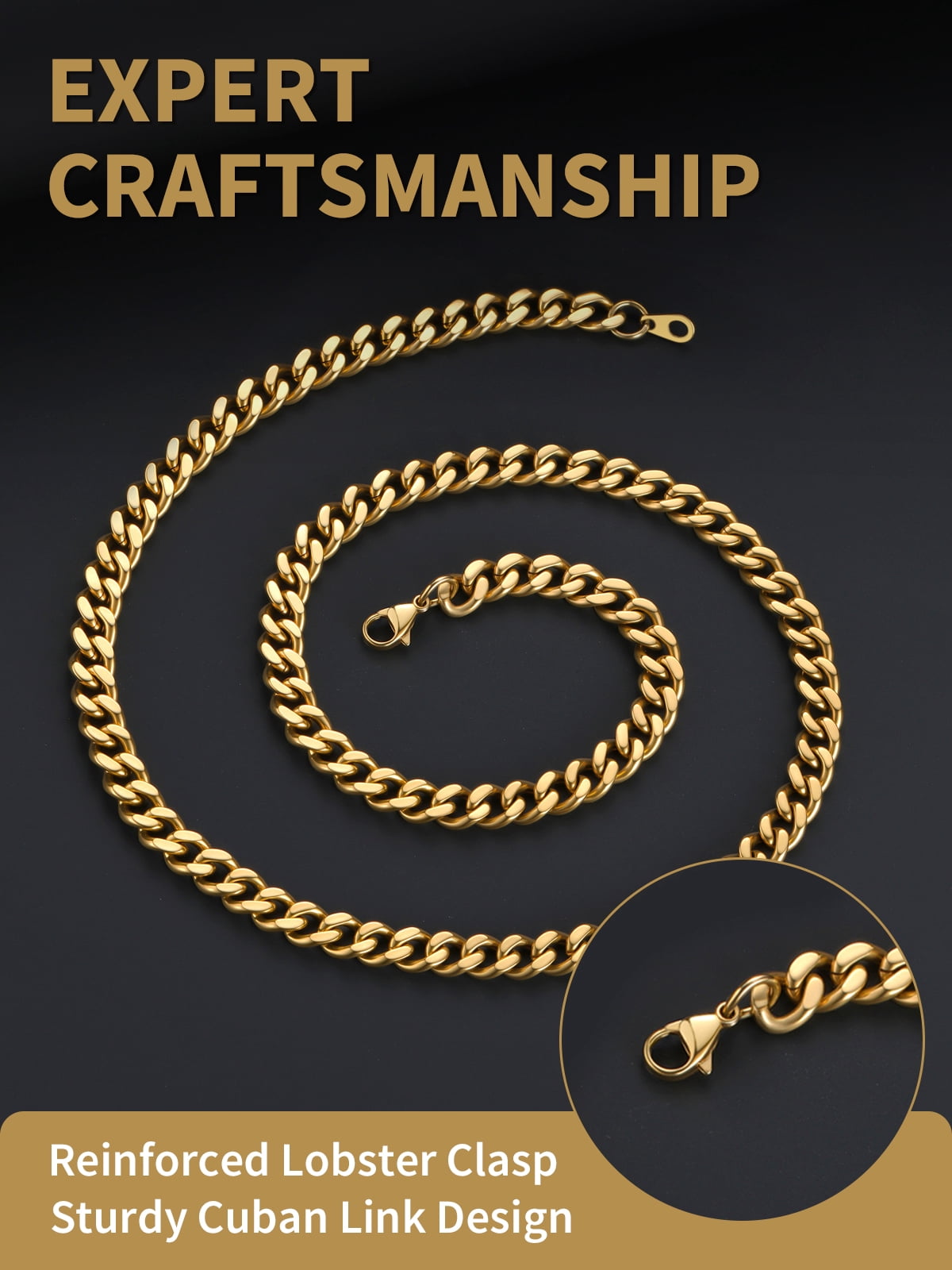 FindChic 14K Gold Plated Chain for Men Women Necklace Stainless Steel Hip Hop Cuban Link Graduation Fathers Day Jewelry Gifts Him Boyfriend Husband Adults Male Son Age Ideas, 7mm/18inch - Image 5