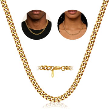 FindChic 14K Gold Plated Chain for Men Women Necklace Stainless Steel Hip Hop Cuban Link Graduation Fathers Day Jewelry Gifts Him Boyfriend Husband Adults Male Son Age Ideas, 7mm/18inch