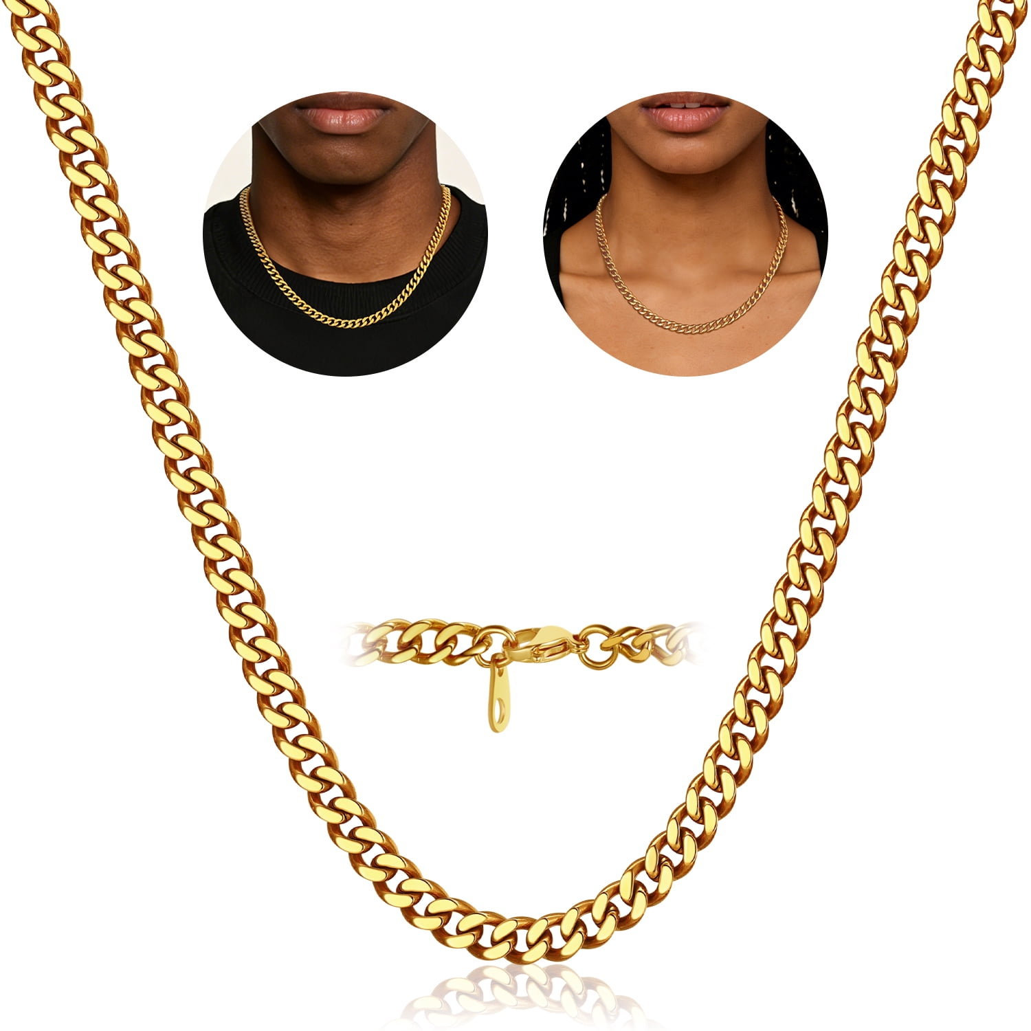 FindChic 14K Gold Plated Chain for Men Women Necklace Stainless Steel Hip Hop Cuban Link Graduation Fathers Day Jewelry Gifts Him Boyfriend Husband Adults Male Son Age Ideas, 7mm/18inch