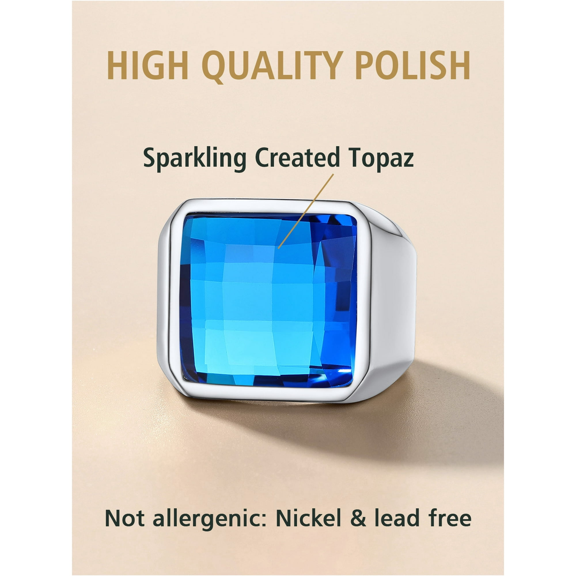 FindChic Mens Wedding Bands Cocktail Ring Stainless Steel Blue Gemstone Thumb Ring for Him Husband Valentine's Christmas Jewelry Gift Size 7-14(Box) - Image 2