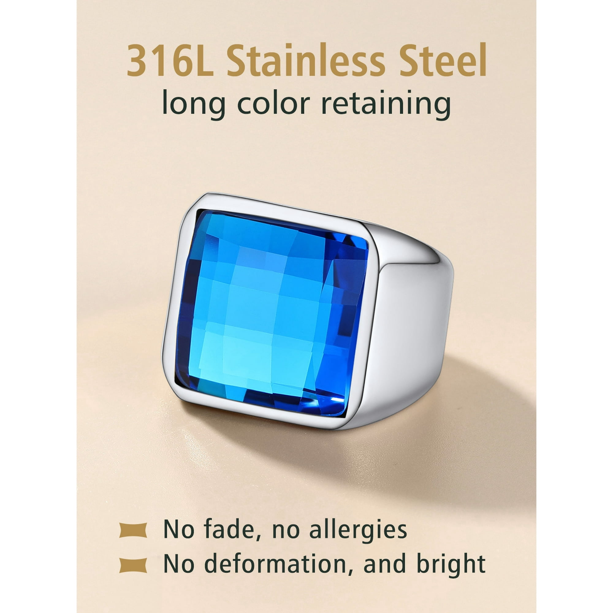 FindChic Mens Wedding Bands Cocktail Ring Stainless Steel Blue Gemstone Thumb Ring for Him Husband Valentine's Christmas Jewelry Gift Size 7-14(Box) - Image 4