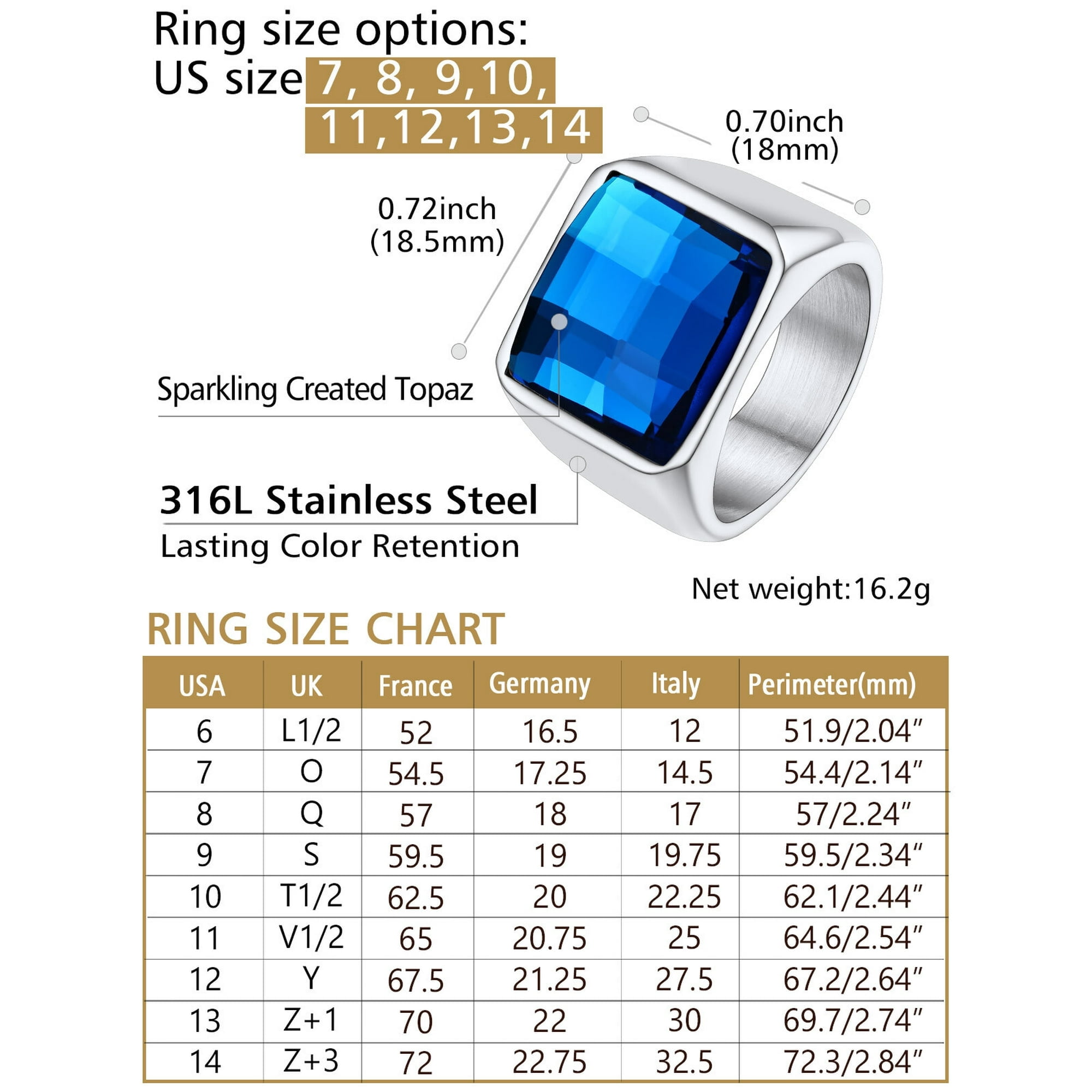 FindChic Mens Wedding Bands Cocktail Ring Stainless Steel Blue Gemstone Thumb Ring for Him Husband Valentine's Christmas Jewelry Gift Size 7-14(Box) - Image 5