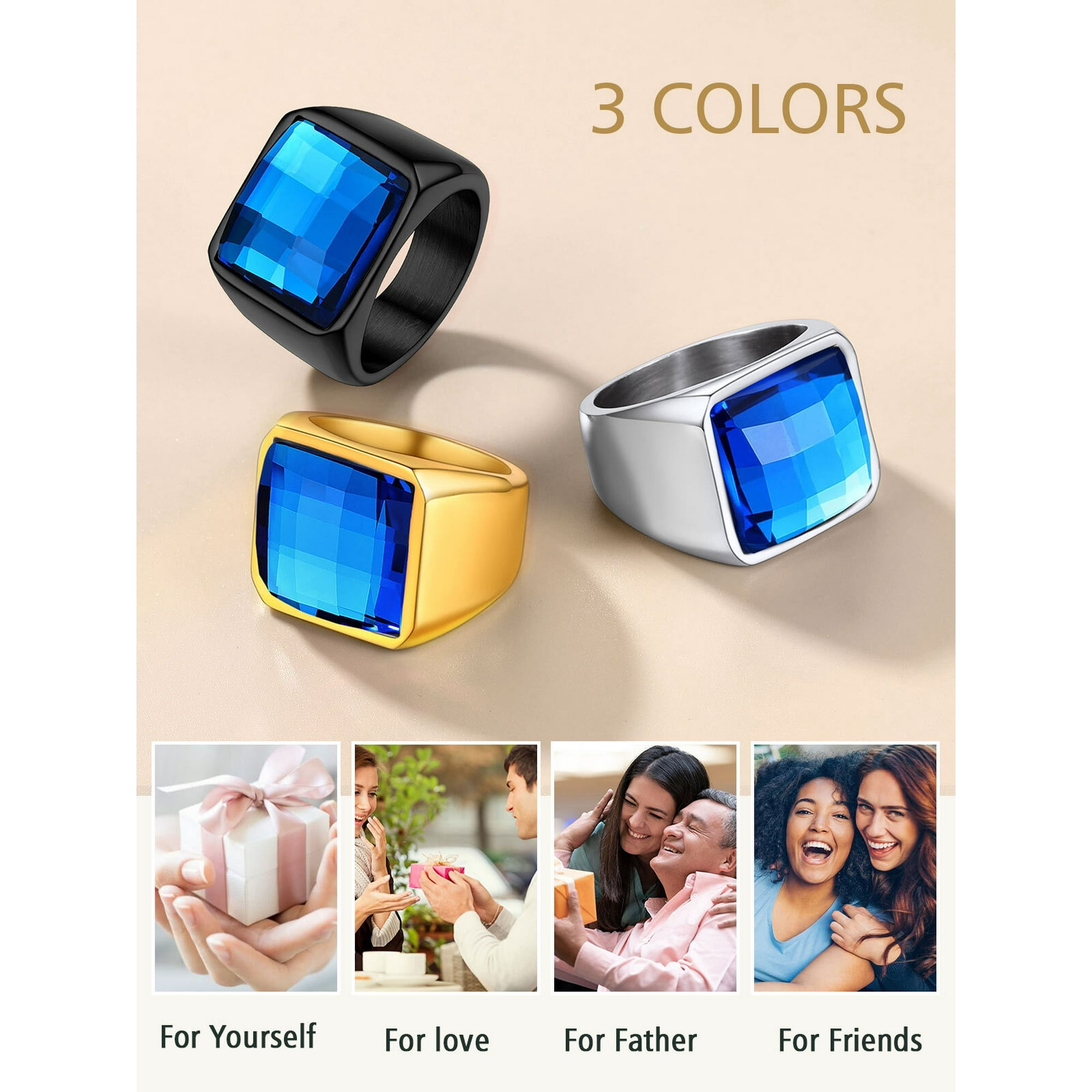 FindChic Mens Wedding Bands Cocktail Ring Stainless Steel Blue Gemstone Thumb Ring for Him Husband Valentine's Christmas Jewelry Gift Size 7-14(Box) - Image 3