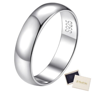 FindChic Simple Band Rings for Women, 5mm Pure 925 Sterling Silver Ring Engagement Wedding Band for Couple, Mothers Day Jewelry Gifts - Size 8