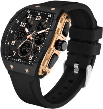 Findtime Designer Watches for Men Causal Quartz Dress Wrist Watch Unique Rectangle Dial White Wristwatch with Digital Analog Dual Time Display Countdown