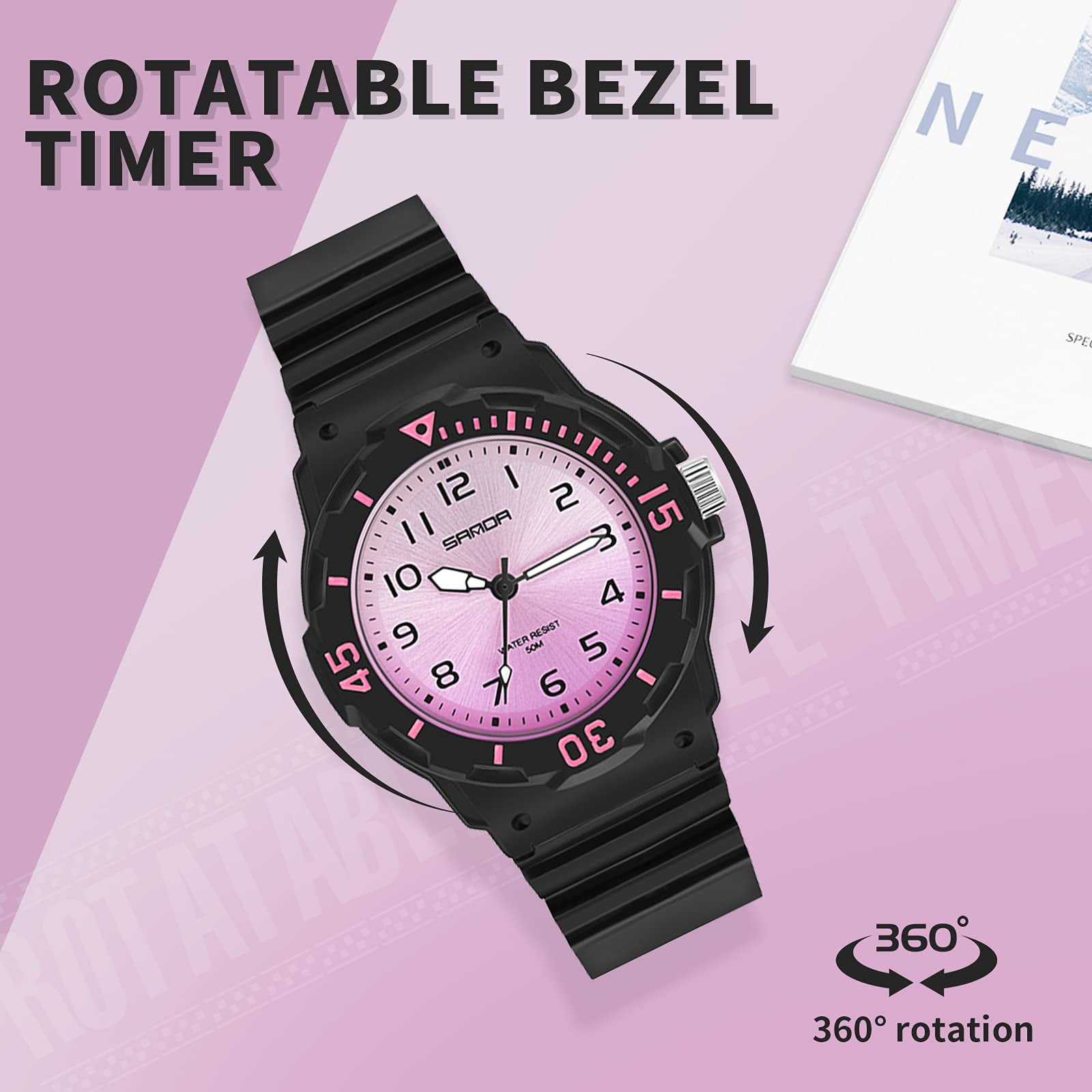 Findtime Women's Wrist Watches Nurse Watches with Second Hand for Women Waterproof Easy Read Dial Minimalist Basic Watch Luminous Nursing Watch for Women Gold Black Green White Pink - Image 2