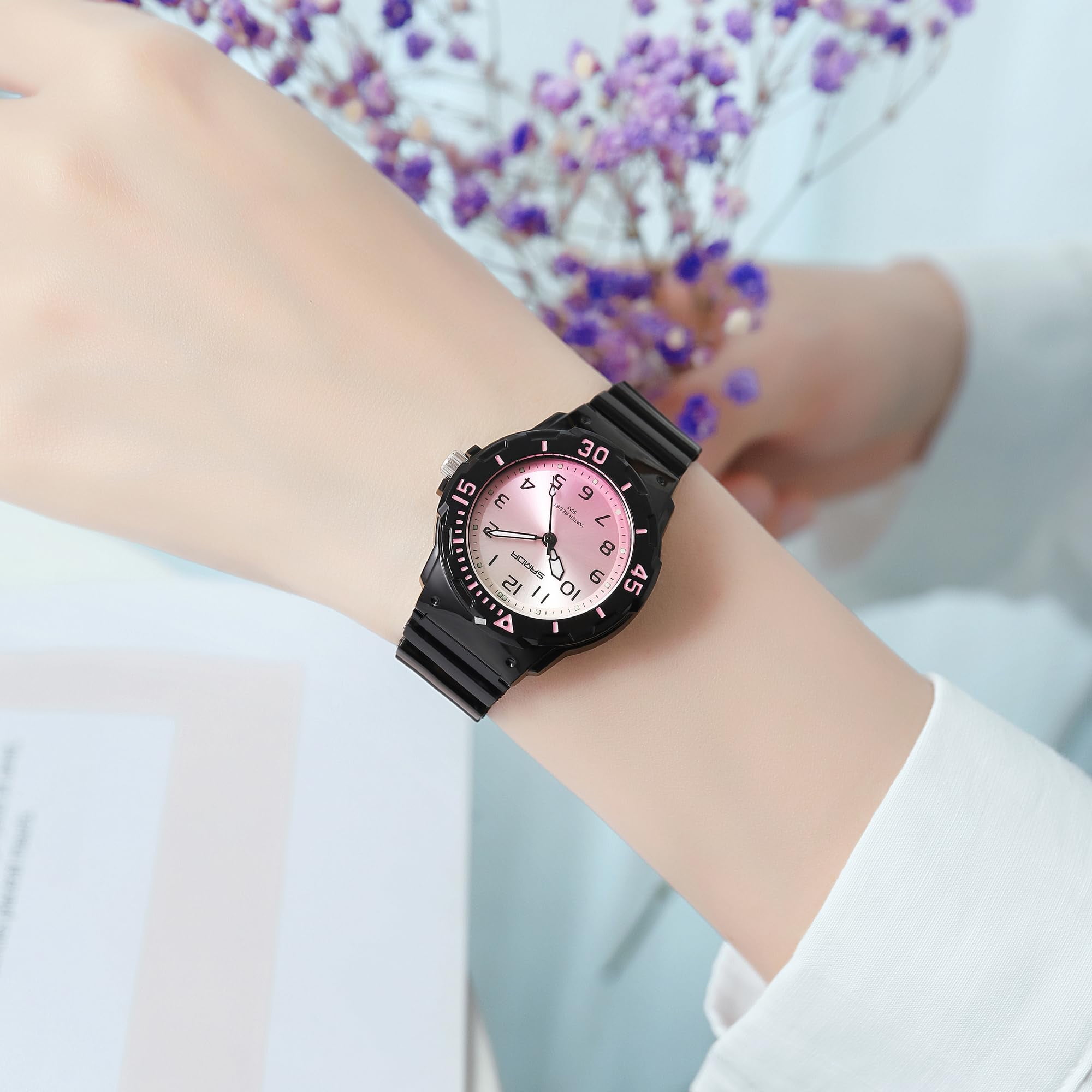 Findtime Women's Wrist Watches Nurse Watches with Second Hand for Women Waterproof Easy Read Dial Minimalist Basic Watch Luminous Nursing Watch for Women Gold Black Green White Pink - Image 5