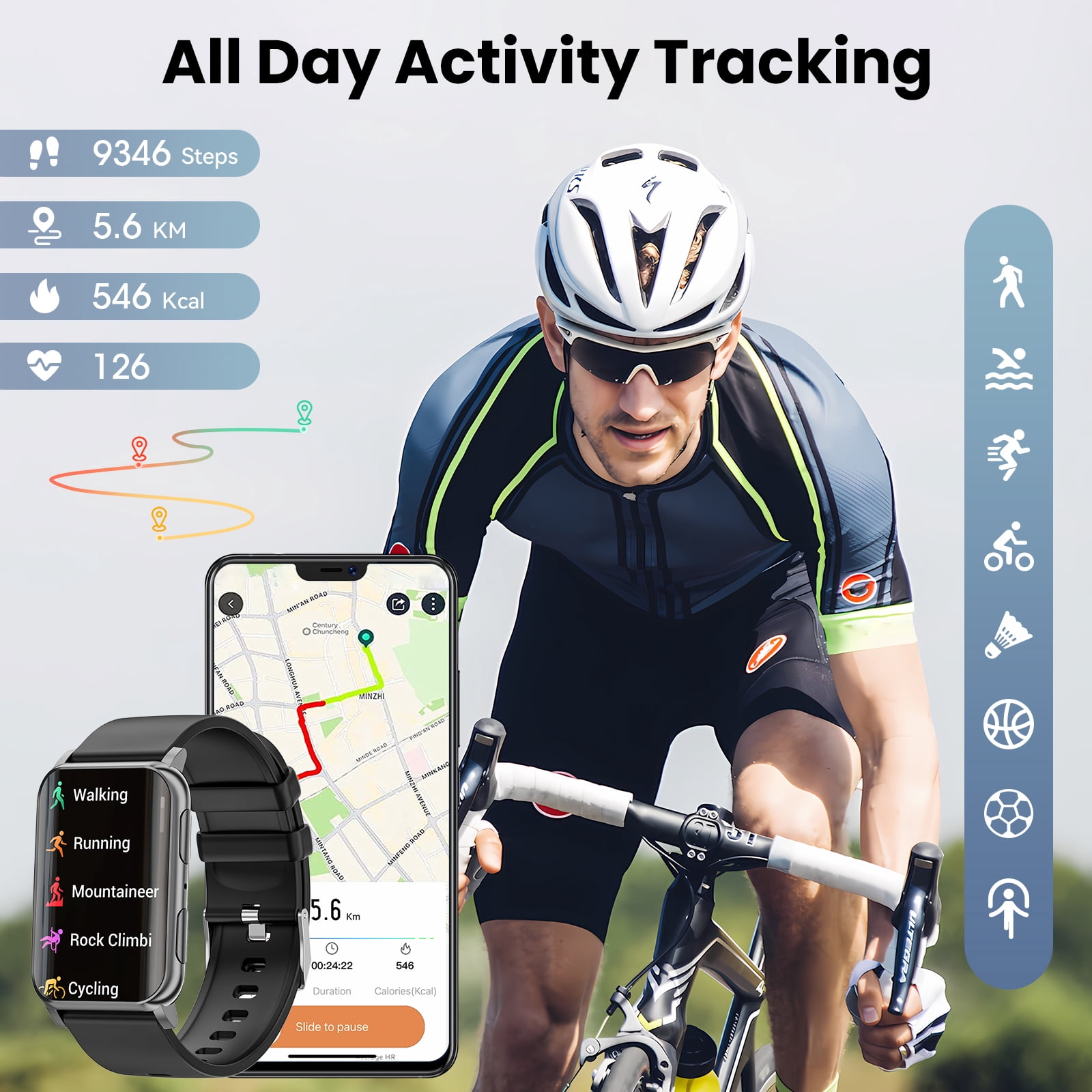 Fitness Tracker, 1.57" Smart Watch for Women Men, 10mm Ultra-Thin Fitness Watch with 2 Interchangeable Bands/Answer/Make Calls/120 Sports Modes/IP68 Waterproof, fits for Android iPhone Devices, Black - Image 3