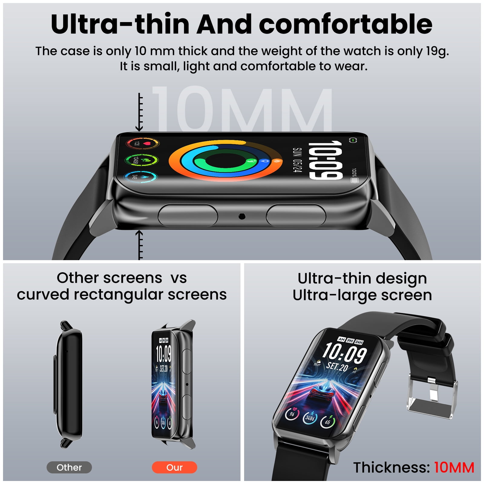 Fitness Tracker, 1.57" Smart Watch for Women Men, 10mm Ultra-Thin Fitness Watch with 2 Interchangeable Bands/Answer/Make Calls/120 Sports Modes/IP68 Waterproof, fits for Android iPhone Devices, Black - Image 4