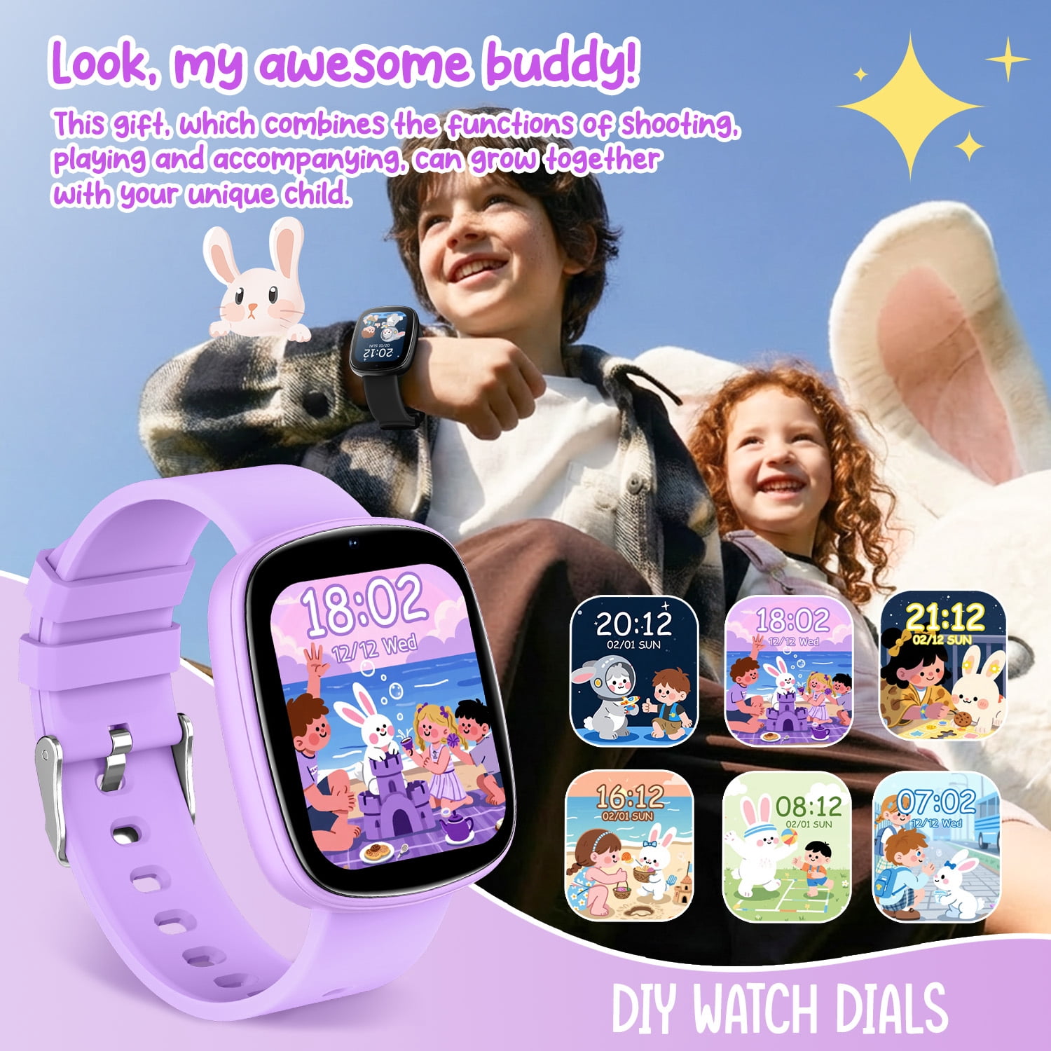 FITORA Games Smart Watch for Kids 1.83''HD Touch Screen Camera 22 Puzzle Games Sleep Tracker Camera Flashlight Children Watch Gift for 4-12 Year Old -Two Watches(black+pink) - Image 5