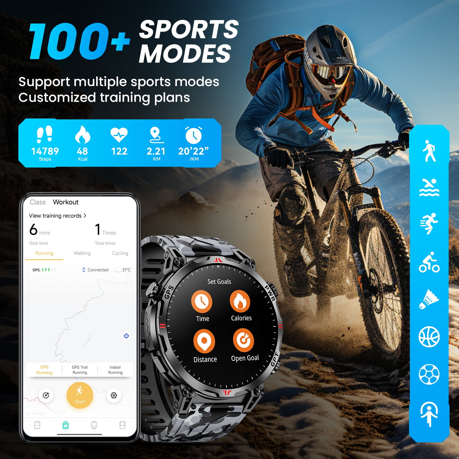 Flagship Premium Military Smart Watch, 1.56" AMOLED Smartwatch with GPS/ChatGPT AI Assistant/3ATM Waterproof/100+ Sports Modes, Fitness Tracker fits for Android iPhone Devices, 2 Bands - Image 4